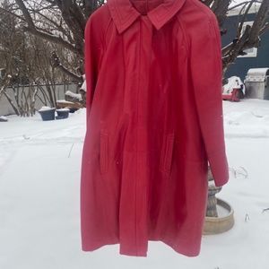 Full Length Red Leather Swing Coat